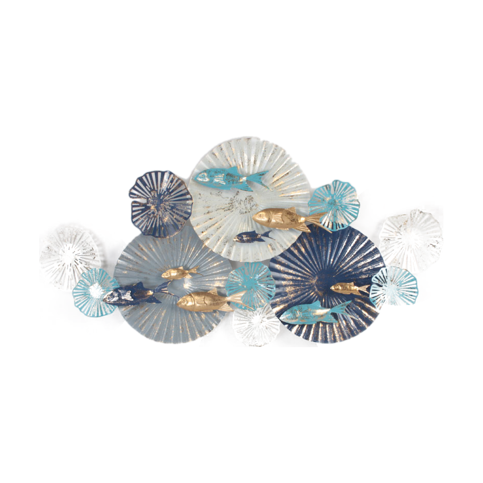 Abstract Circles with Fish Metal Wall Art