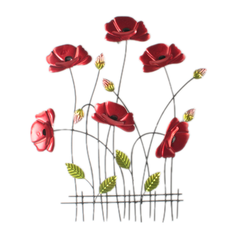 Poppies on Fence Metal Wall Art