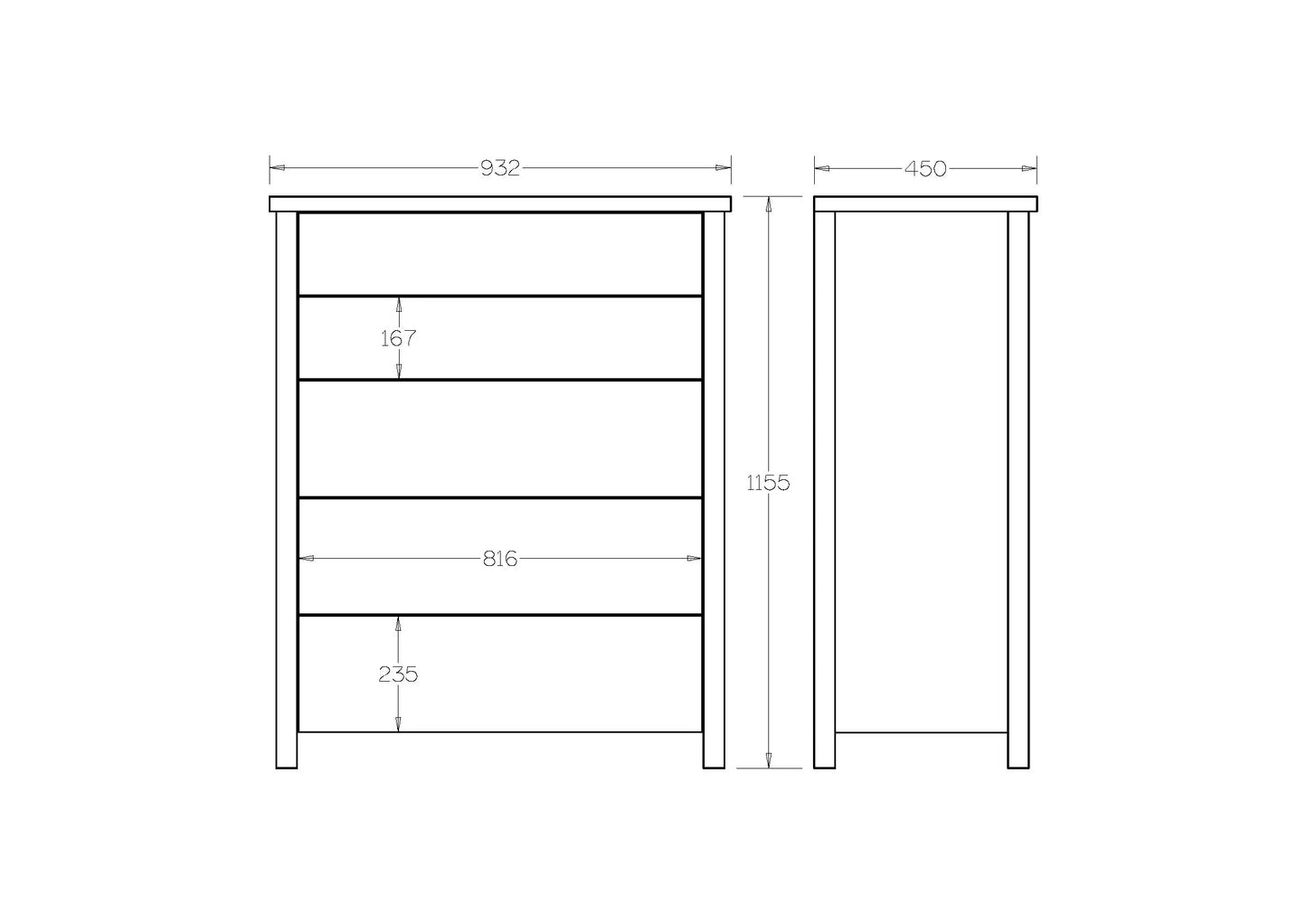 Portland 5-Drawer Tallboy