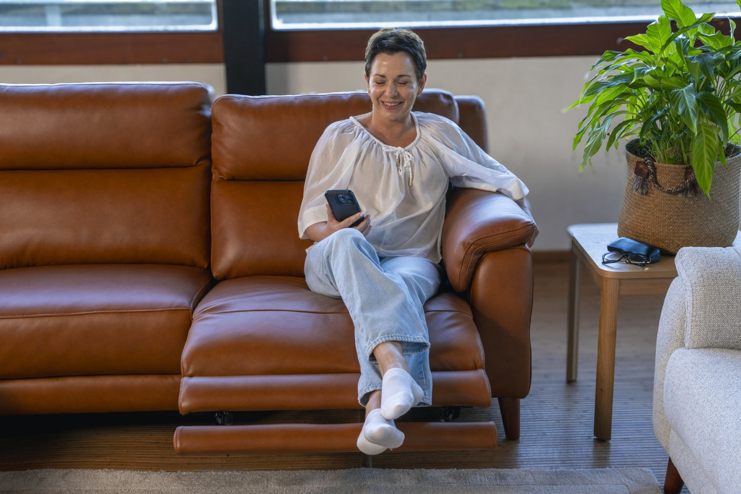 Sereno 2-Seater Power Reclining Sofa with LHF Chaise - Leather