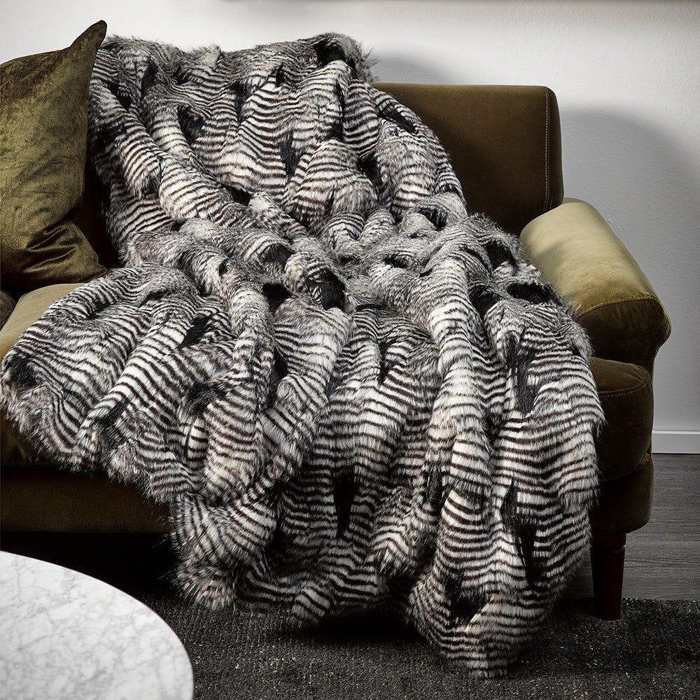 Silver Pheasant Faux Fur Throw