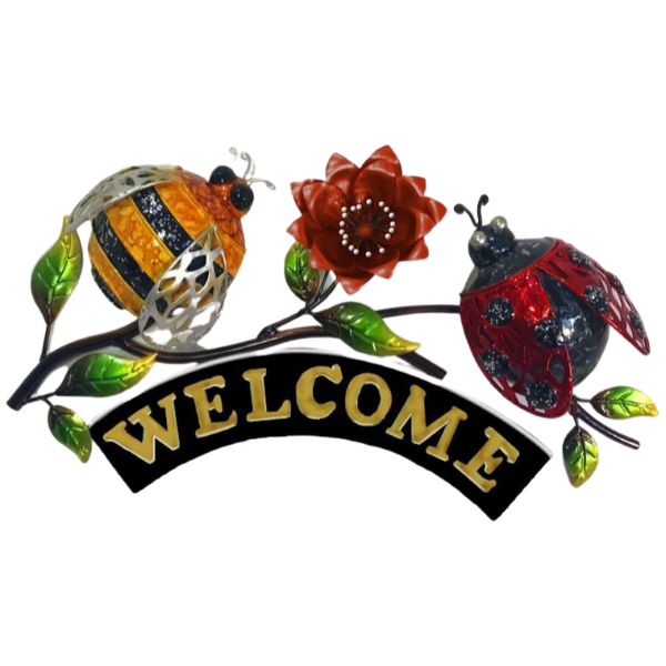 Bee & Ladybird Welcome Sign Metal Wall Art