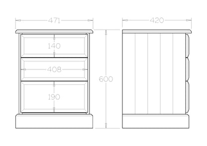 Andorra 3-Drawer Bedside