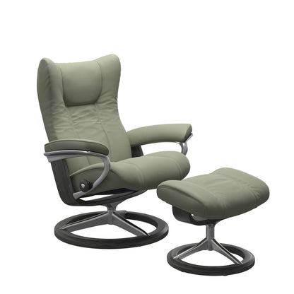 Wing Medium Leather Recliner - Signature Base