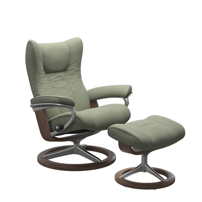 Wing Medium Leather Recliner - Signature Base