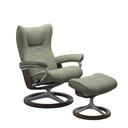 Wing Medium Leather Recliner - Signature Base