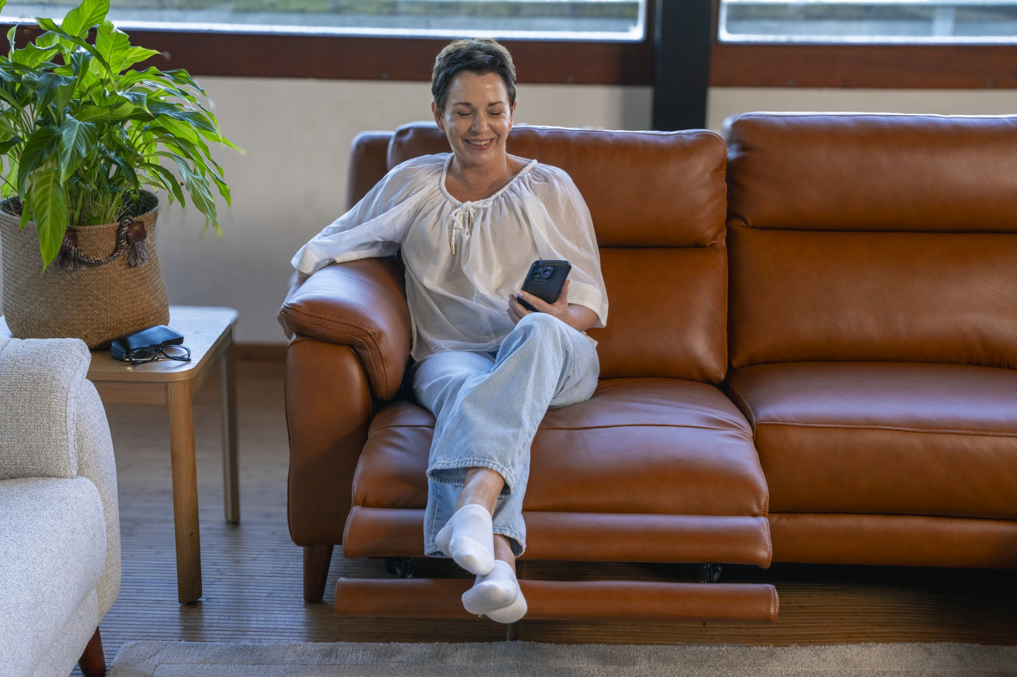 Sereno 2-Seater Power Reclining Sofa with RHF Chaise - Leather
