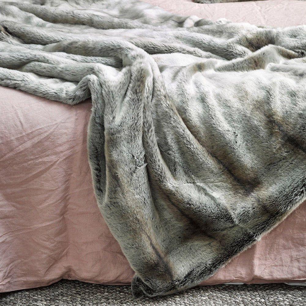Silver Marten Faux Fur Throw