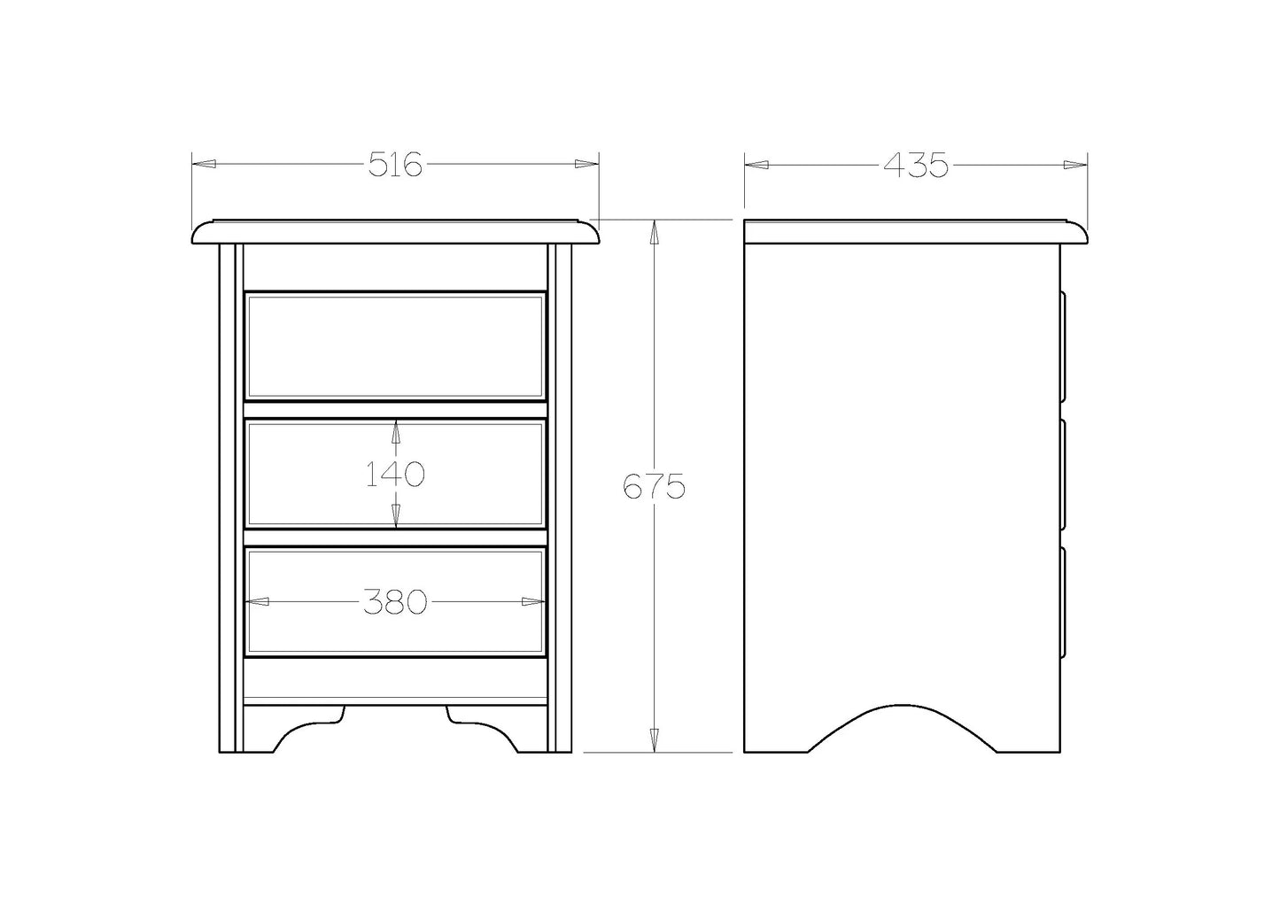 Villager 3-Drawer Bedside