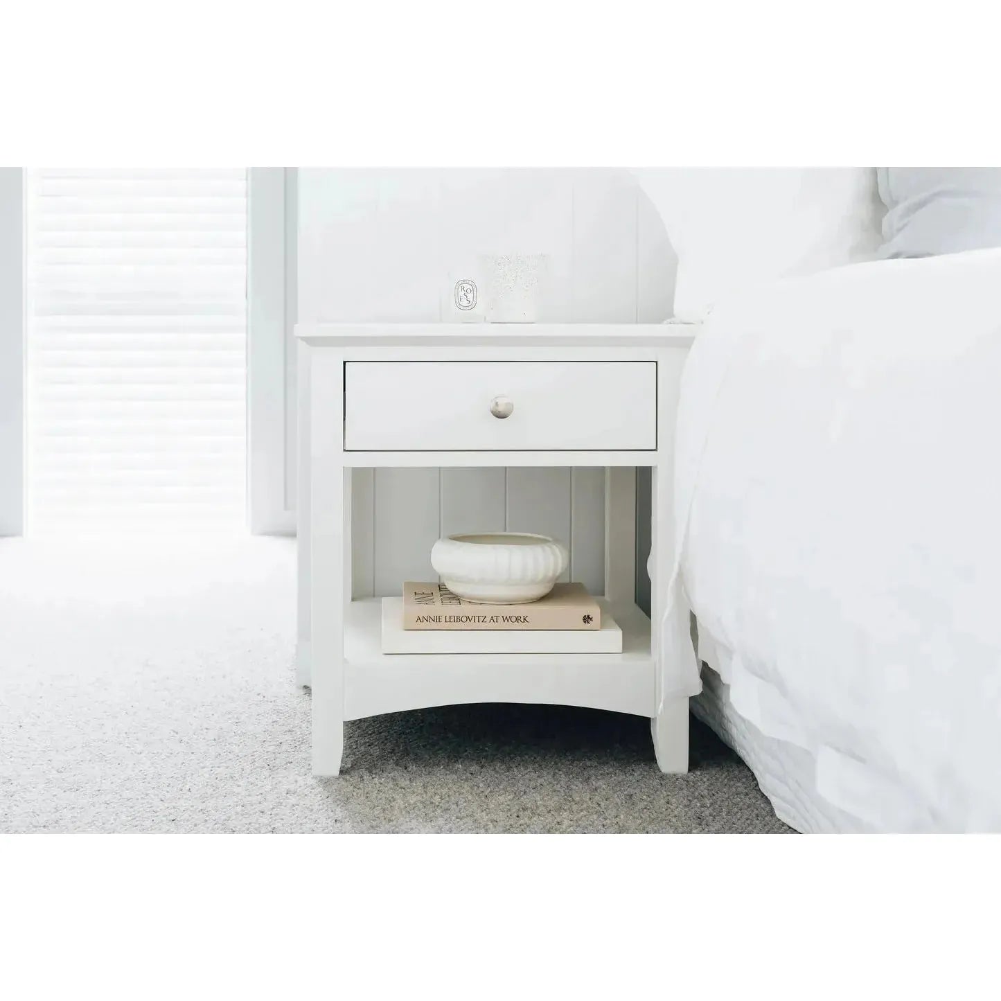 Jessica 1-Drawer Bedside - White